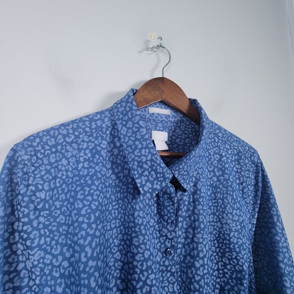 Chicos Womens 4 Blue Long Sleeve Coolmax No Iron Stretch Shirt Dress - Picture 3 of 12